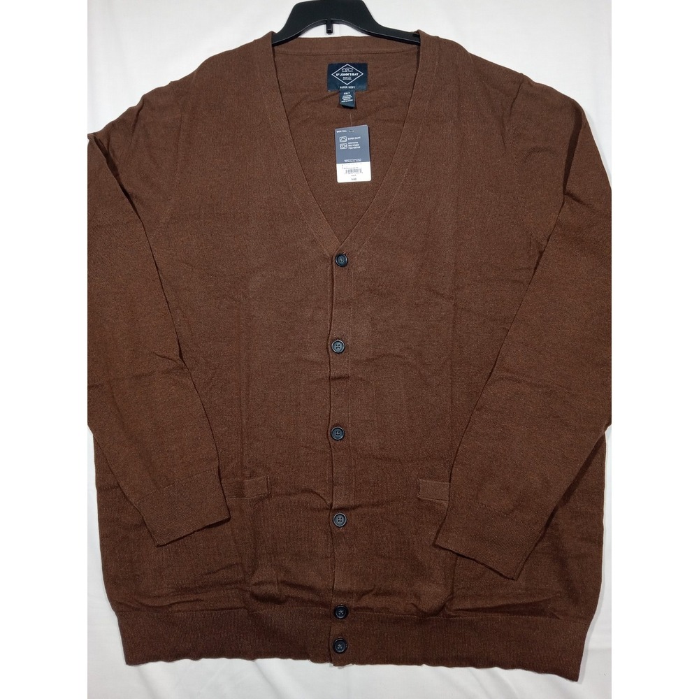 St John's Bay Supersoft Cardigan Sweater Mens V-neck Brown 4XLT